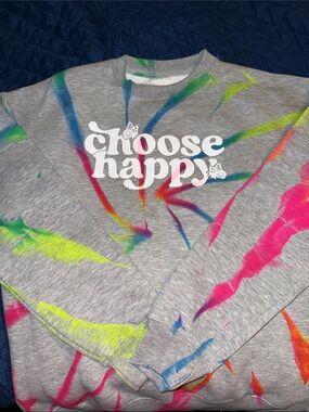 Women’s Grey Tie-Dye "Choose Happy" Crewneck Sweatshirt
